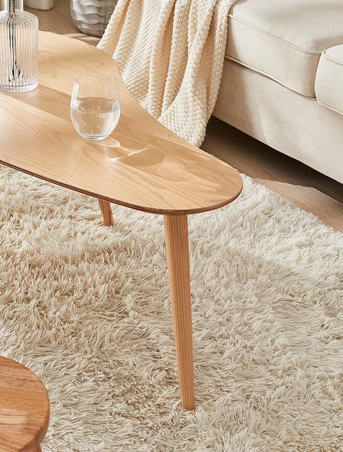 woJKod Solid Wood Table Desk, Coffee Table End Table Round for Kitchen Dining Room, Living Room, Bedroom and Restaurant, 4 Legs Removable-Natural