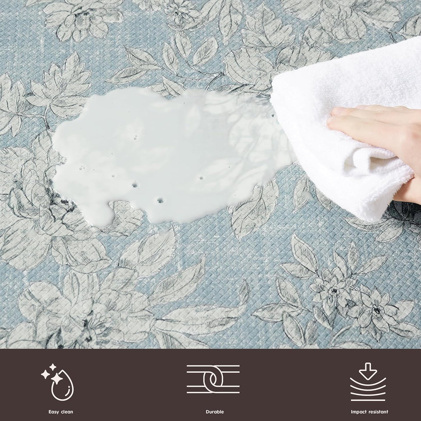 Laura Ashley - Anti-Fatigue Kitchen Mat, Iris Floral Design, Stain, Water & Fade Resistant, Cooking & Standing Relief, Non-Slip Backing, Measures 17.5" x 60", Light Blue