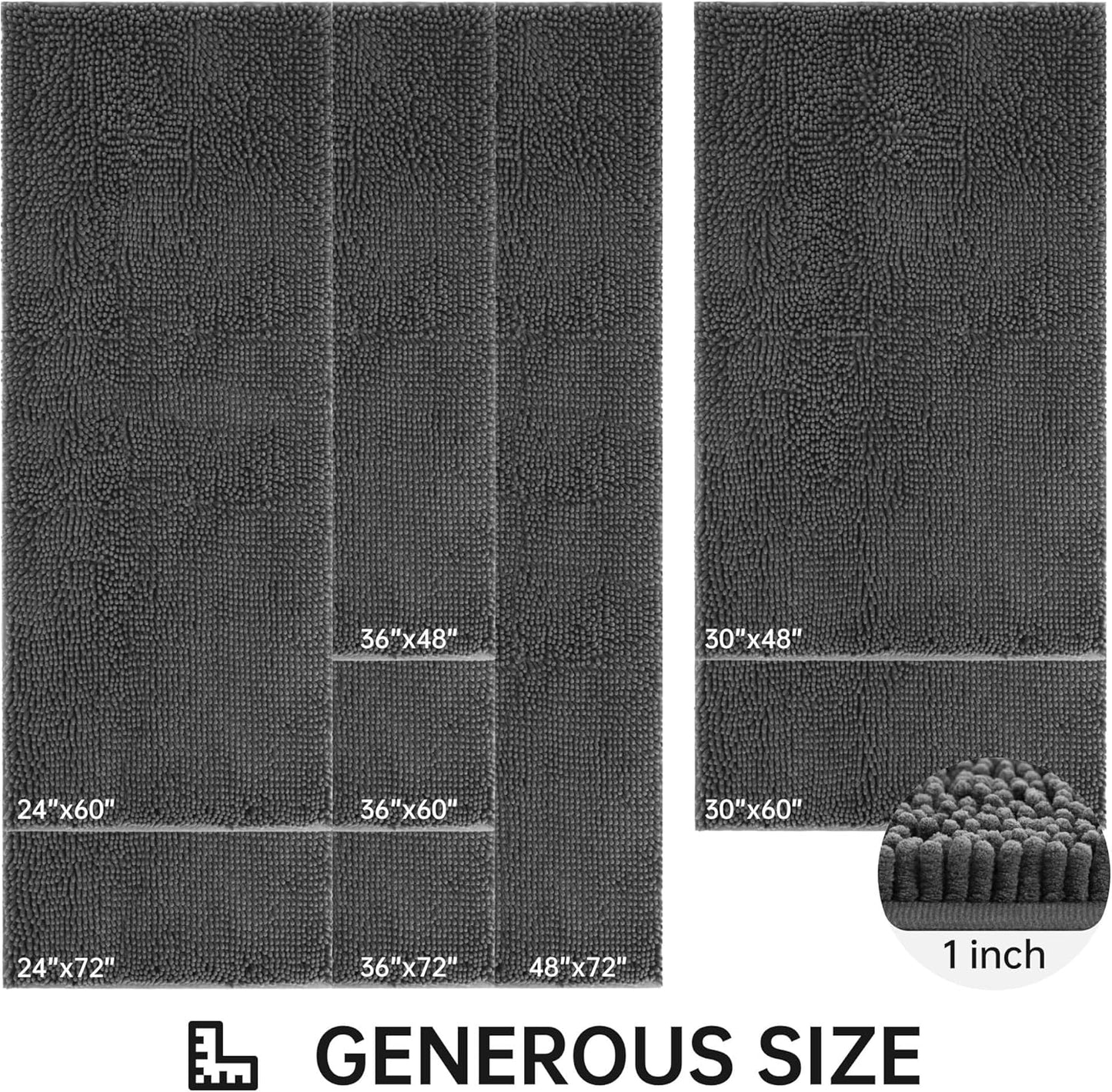 Bathroom Rugs 72"x48", Ultra-Soft Bath Rugs Quick Dry, Non Slip Absorbent Chenille Bath Mats for Bathroom Floor, Tub, Shower, Toilet, Machine Washable, Grey
