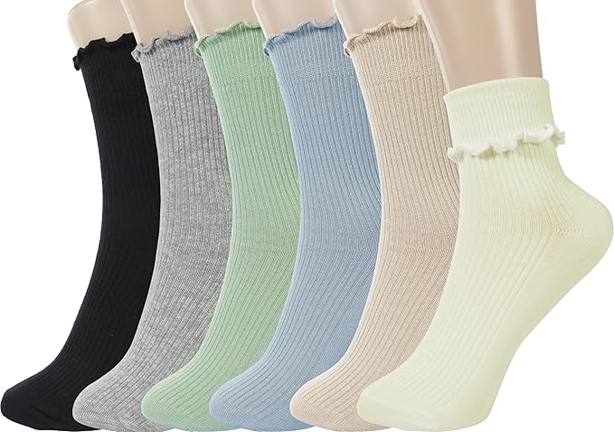 BomKinta Ruffle Socks Women - Turn-Cuff Frilly Sock - Lightweight Cotton Socks