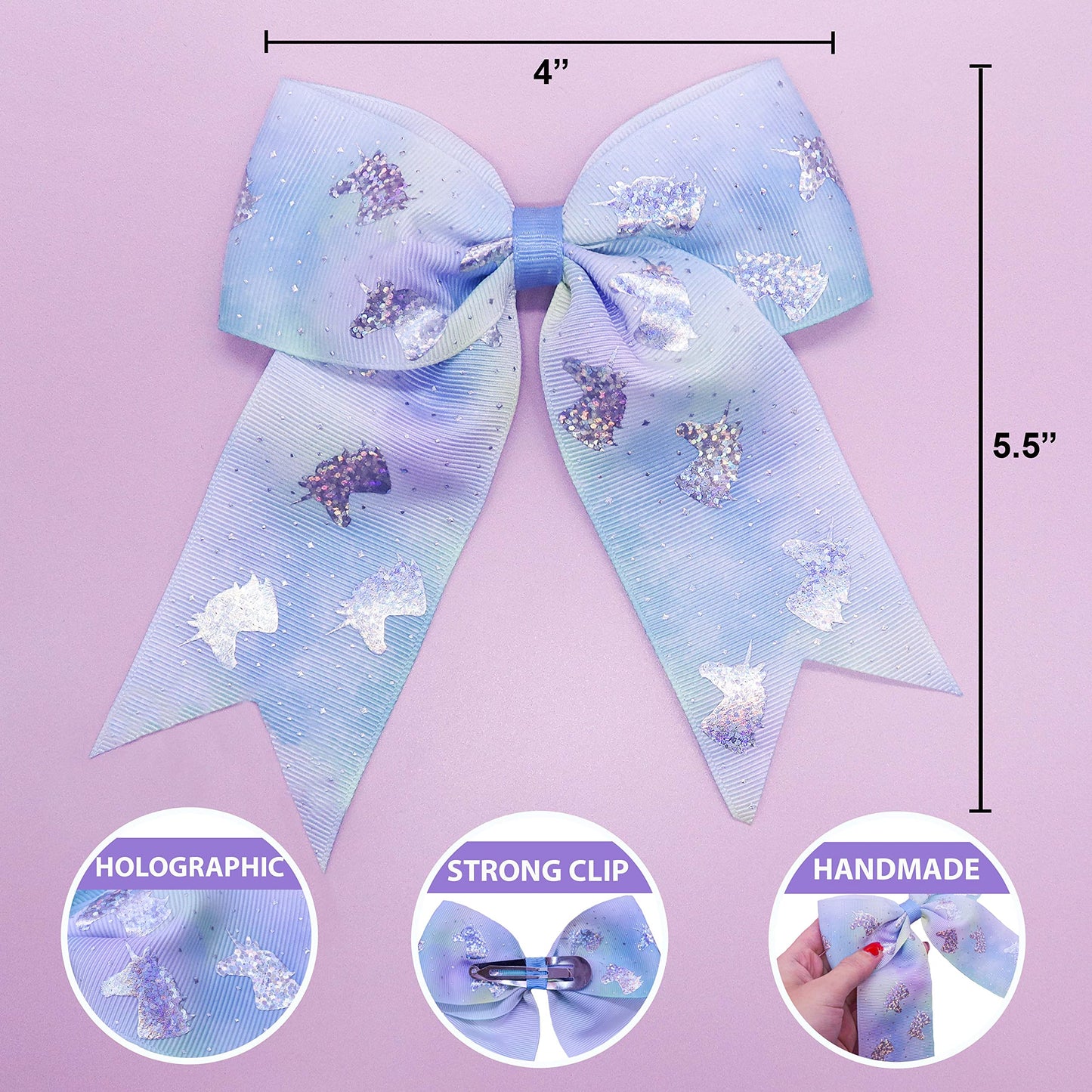 FROG SAC Big Hair Bows for Girls, Large Cheer Bow For Kids, Sparkly Cute Little Girl Hair Accessories, 6 Inches Grosgrain Ribbon