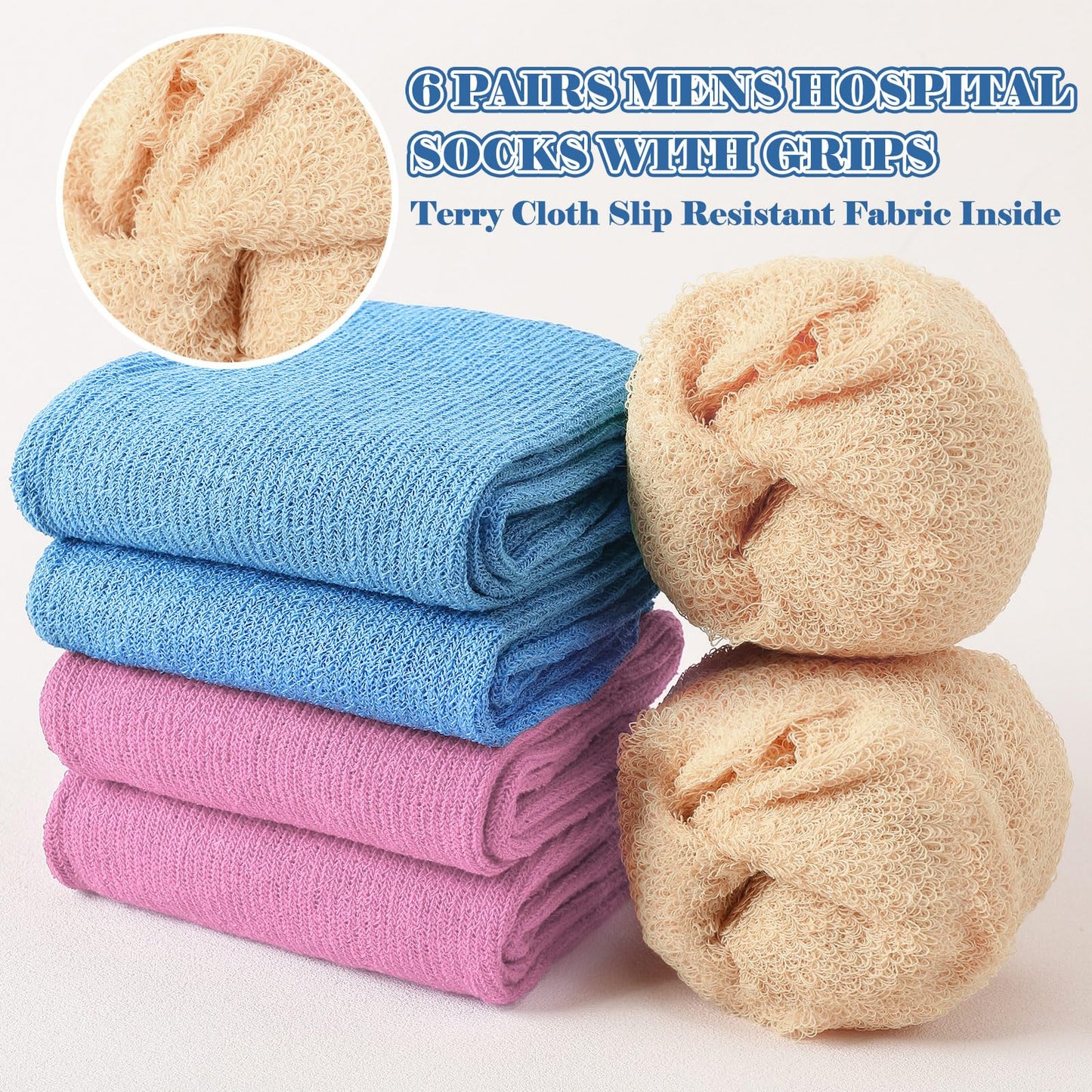 Panitay 6 Pairs XX Large Slipper Socks Terry Ring Non Slip Gripper Socks for Adults Home Hospital(Pink, Blue and Nude Color)