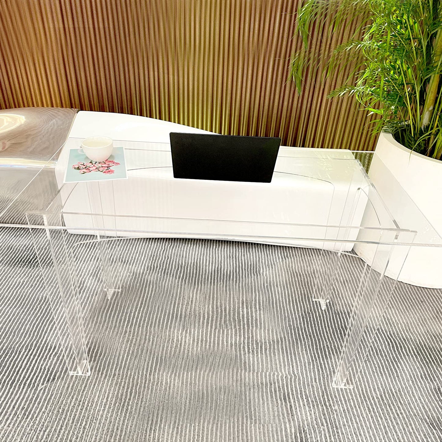Nalwort Acrylic Desk 47" L x24 W x 29" H, Modern Simple Study Writing Desk, Rectangular Shaped Laptop Computer Desk, Home Office Desks, Clear Desk for Party Event, Bedroom
