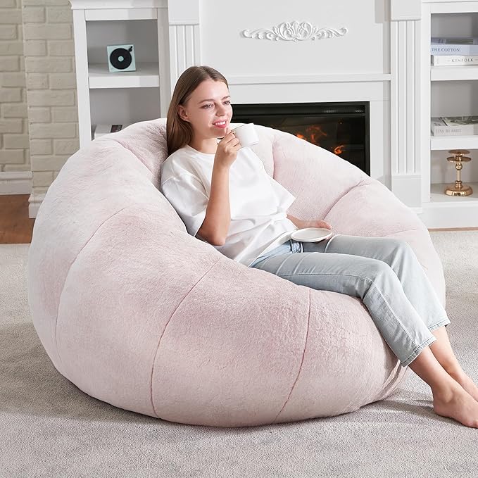 Hobestluk Bean Bag Chairs Large Bean Bag Couch for Adults Stuffed Sofa Chair Comfy Giant Bean Bag Chair with Spacious Design for Reading, Playing or Relaxing (Pink)