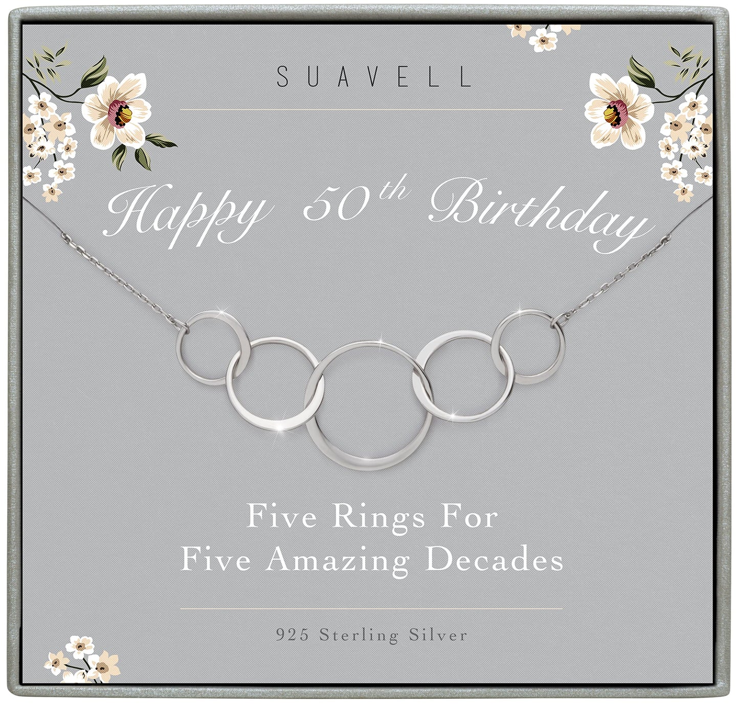 Suavell 5 Circle Necklace Pendant, 50th Birthday Gifts for Women. Sterling Silver Chain Necklace, Minimalist Jewelry, Dainty. Da