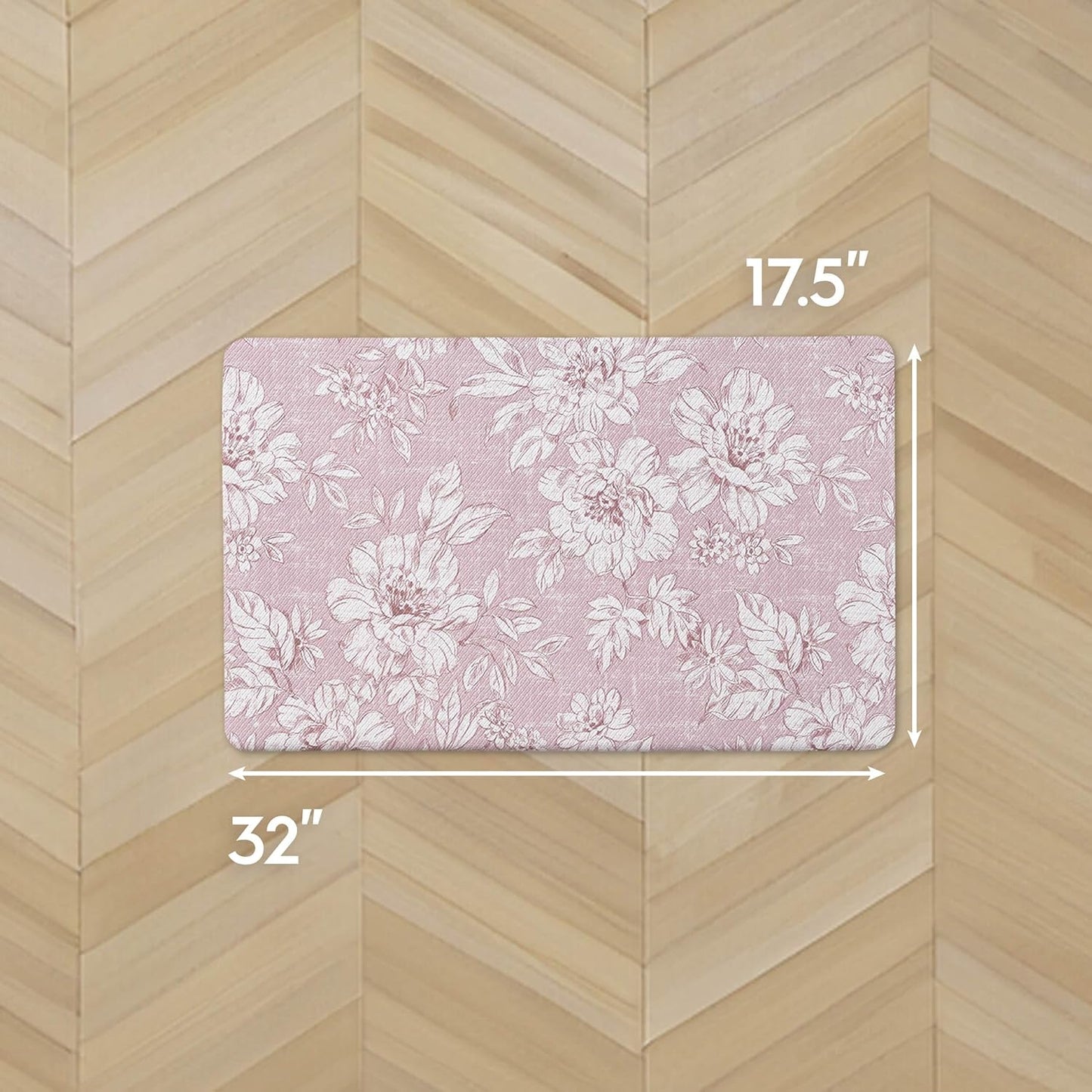 Laura Ashley - Anti-Fatigue Kitchen Mat, Iris Floral Design, Stain, Water & Fade Resistant, Cooking & Standing Relief, Non-Slip Backing, Measures 17.5" x 32", Soft Pink Iris