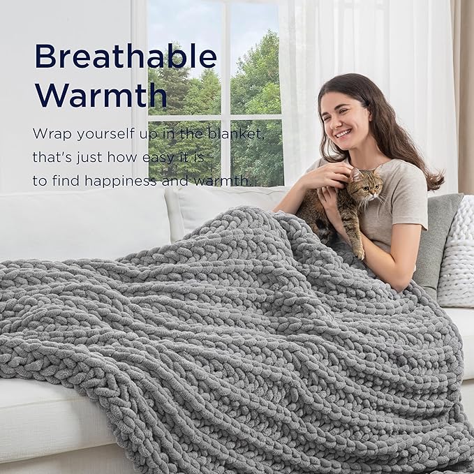 Maetoow Handmade 10 lb Soft Knitted Weighted Blanket, 40 x 60 in Breathable Chunky Knit Gravity Blanket Throw, Home Decor for Sofa Couch Bed, Light Grey