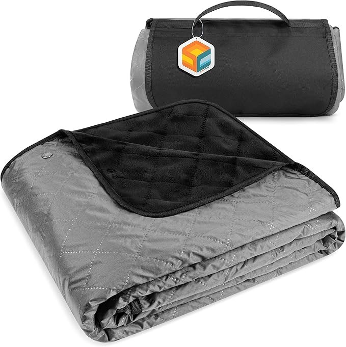SUN CUBE Large Waterproof Camping Blanket, Fleece Quilted Stadium Blanket for Cold Weather, Windproof Foldable Outdoor Bla...