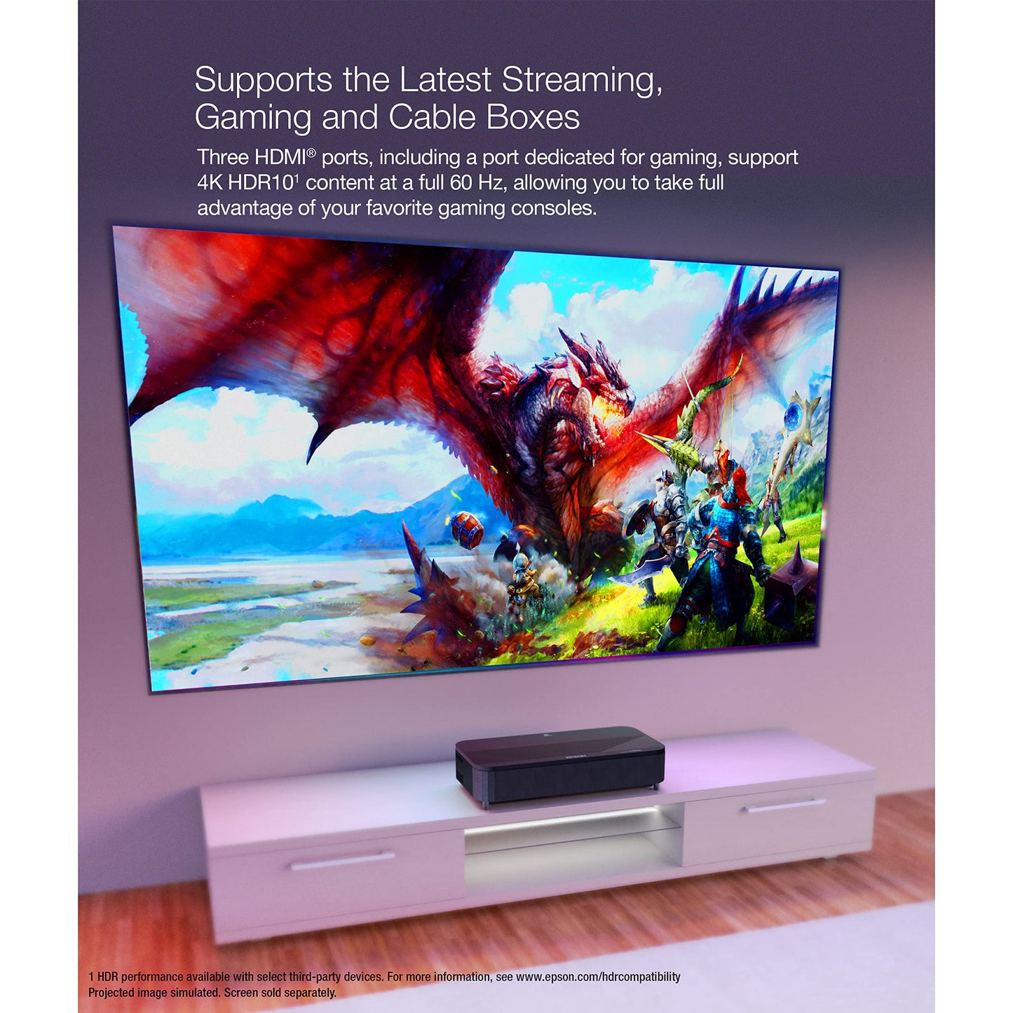 Epson LS800 Ultra Short Throw 3-Chip 3LCD Smart Streaming Laser Projector, 4,000 Lumens of Color and White Brightness, 4K PRO UHD, HDR, Android TV, 2.1ch Yamaha Built-in Speakers - Black
