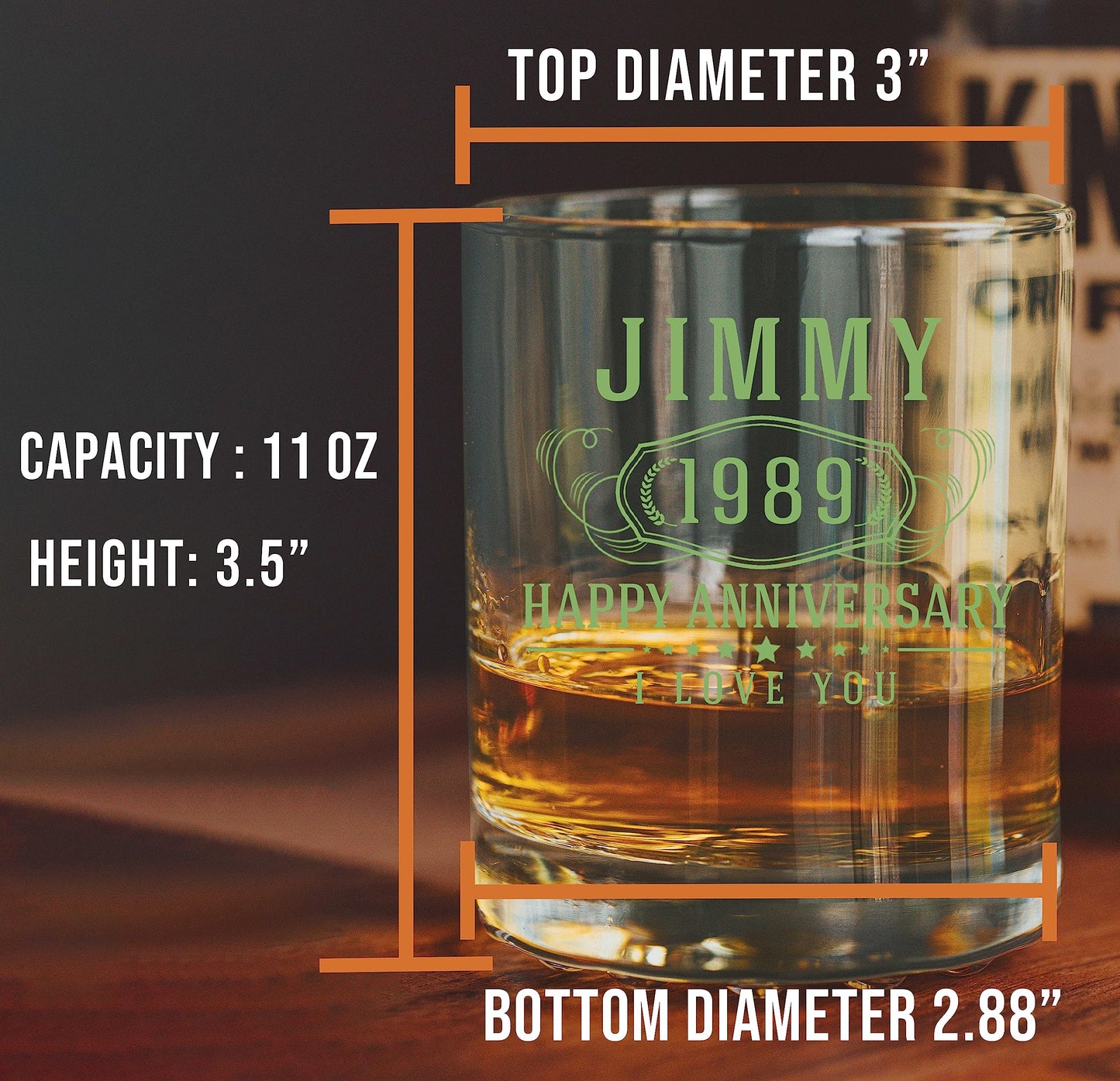 Personalized Printed 11oz Whiskey Glass–Customized Gifts for Men Him, Father’s Day, Custom Name Cocktail Cup, Happy Birthday Gift Idea for Dad Brother Adult Son, Turning Years Old Bday Party, Bernard