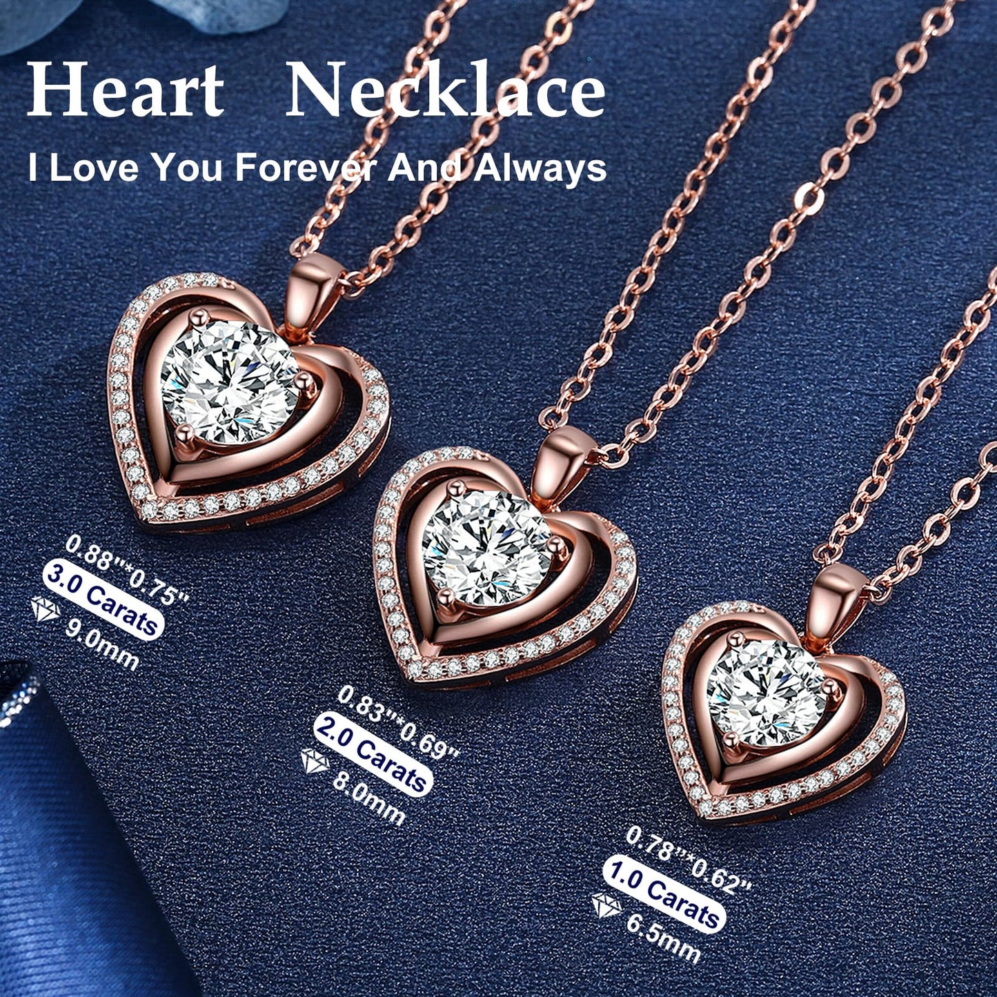 Heart Pendant Gold Necklace for Women Moissanite Lab-Created Gem I Love You Wedding Anniversary Birthday Christmas Valentine Engagements Mothers Day Jewelry for Wife Her Girlfriend Mom Daughter