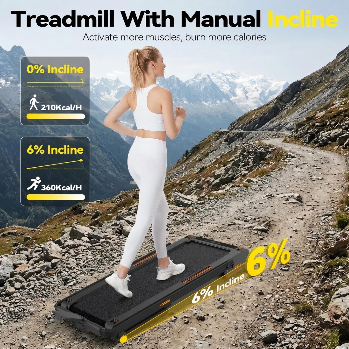 Freepi Walking Pad with 6% Manual Incline,4 in 1 Under Desk Vibration Treadmill for Home,Treadmill with Handle Bar Foldable