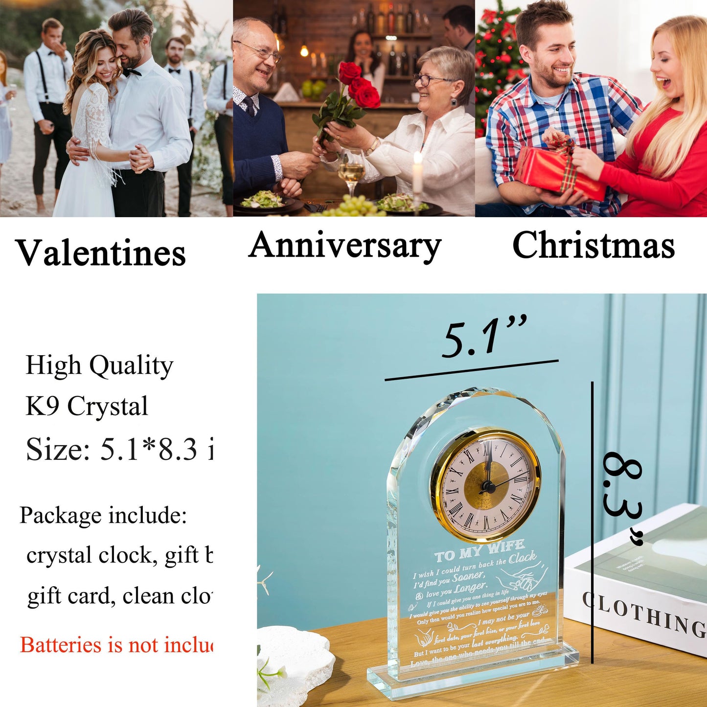 Movdyka Gifts for Wife from Husband Unique - Crystal Clock Gifts Personalized Gifts for My Lover Who Has Everything - Birthday Anniversary Wedding Present Ideas for Wife