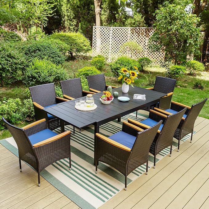 Sophia & William Rattan Patio Chairs Set of 8, 8 Pcs Wicker Outdoor Dining Chairs with Seat Cushions & Wood Armrest
