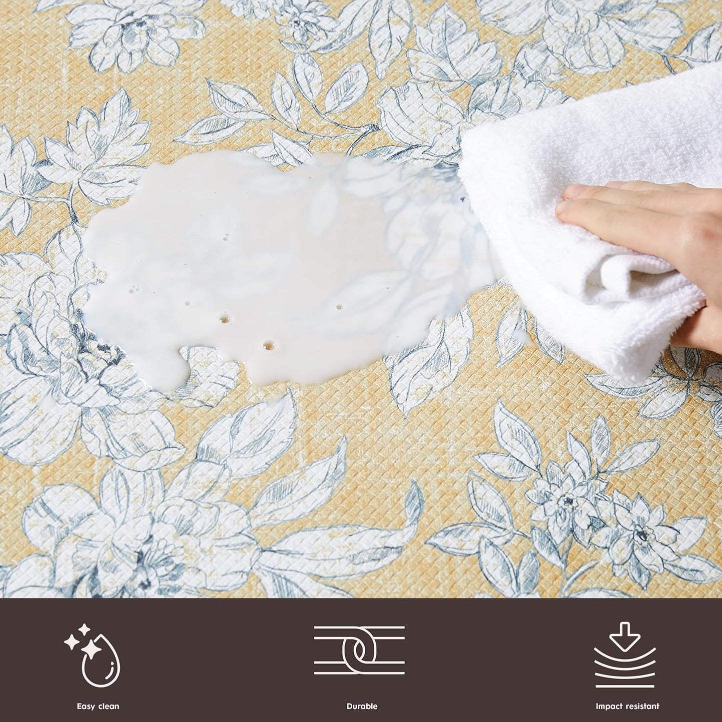 Laura Ashley - Anti-Fatigue Kitchen Mat, Iris Floral Design, Stain, Water & Fade Resistant, Cooking & Standing Relief, Non-Slip Backing, 2 Piece Set, Tawny Yellow