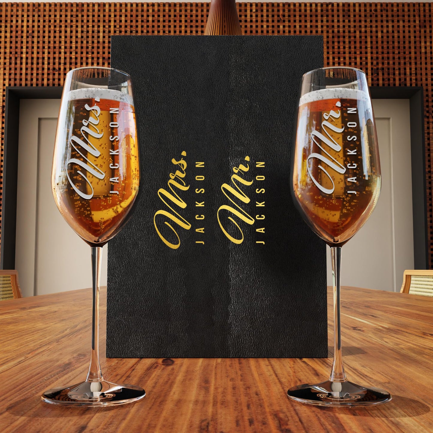 Personalized Champagne Flutes - Set of 2 - Custom Wedding Glasses - Bride & Groom Wedding Gifts for Mr & Mrs - Engagement, Bridal Shower, Anniversary, Gift for Couple - Valentines Day Gift - 6 Designs