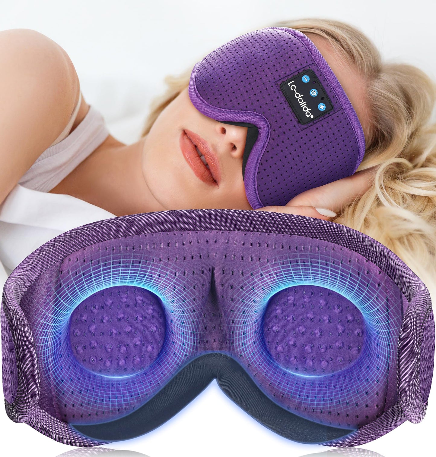 LC-dolida Sleep Headphones, Sleep Mask Bluetooth Wireless Music Eye Mask, Sleeping Headphones for Side Sleepers Sleep Mask with Bluetooth Headphones Ultra-Thin Stereo Speakers Perfect for Sleeping