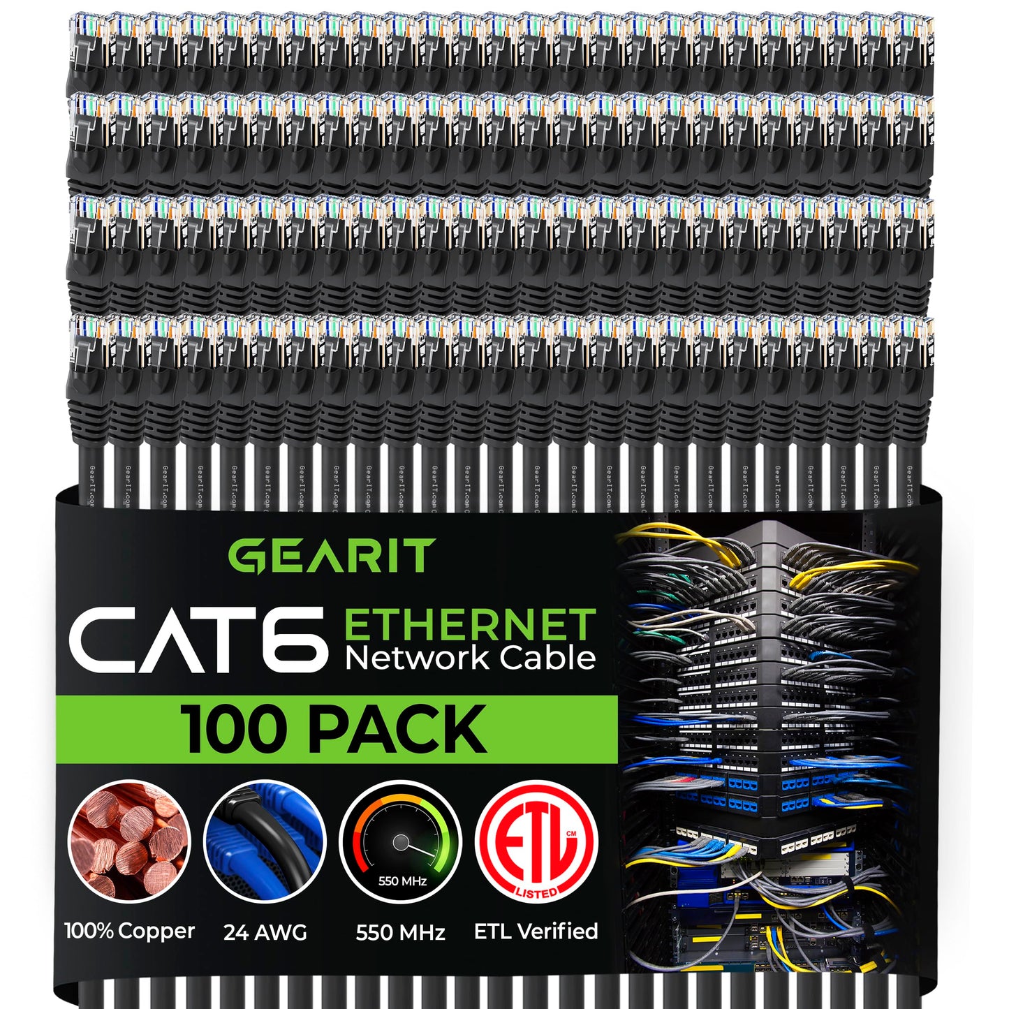 Gearit Cat 6 Ethernet Cable Pack - 100-Pack 0.5 Ft Cat6 Ethernet Patch Cables | Rj45 Network Patch Cable, 10 Gbps Snagless Gold-