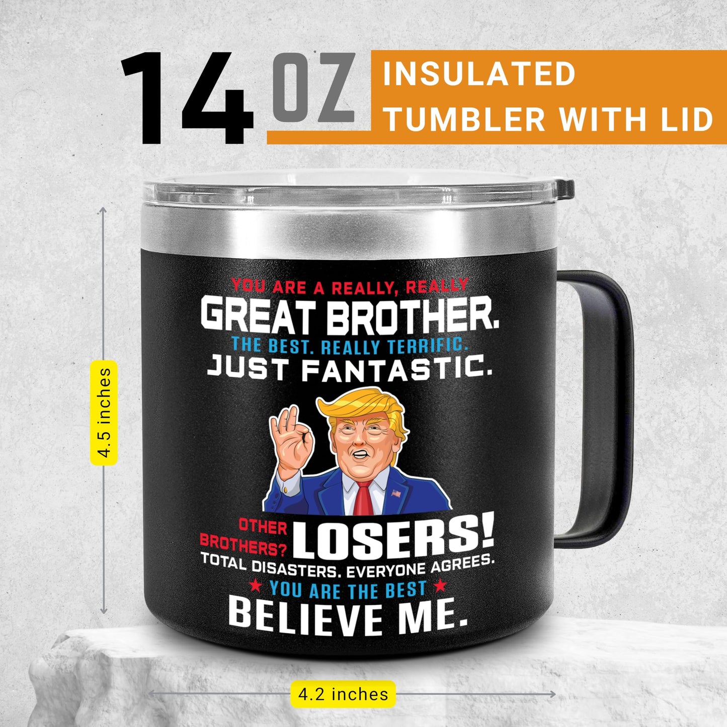 CHUSUKASU Gifts for Brother from Sister, Birthday Gift for Adult Older Bro, You Are A Really Great Brother Mug Tumbler 14Oz - Insulated Coffee Cup with Lid and Gift Box