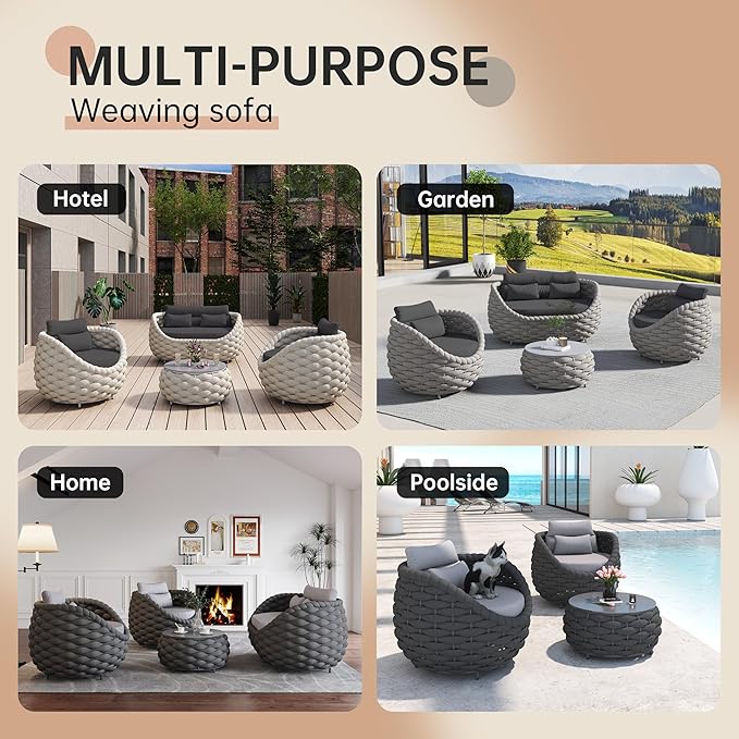 ercimi 4 Pieces Set Aluminum Outdoor&Indoor Sofa, Modern Patio Furniture Set Conversation Set with Soft Cushion and Coffee Table for Balcony Garden (Dark Grey)