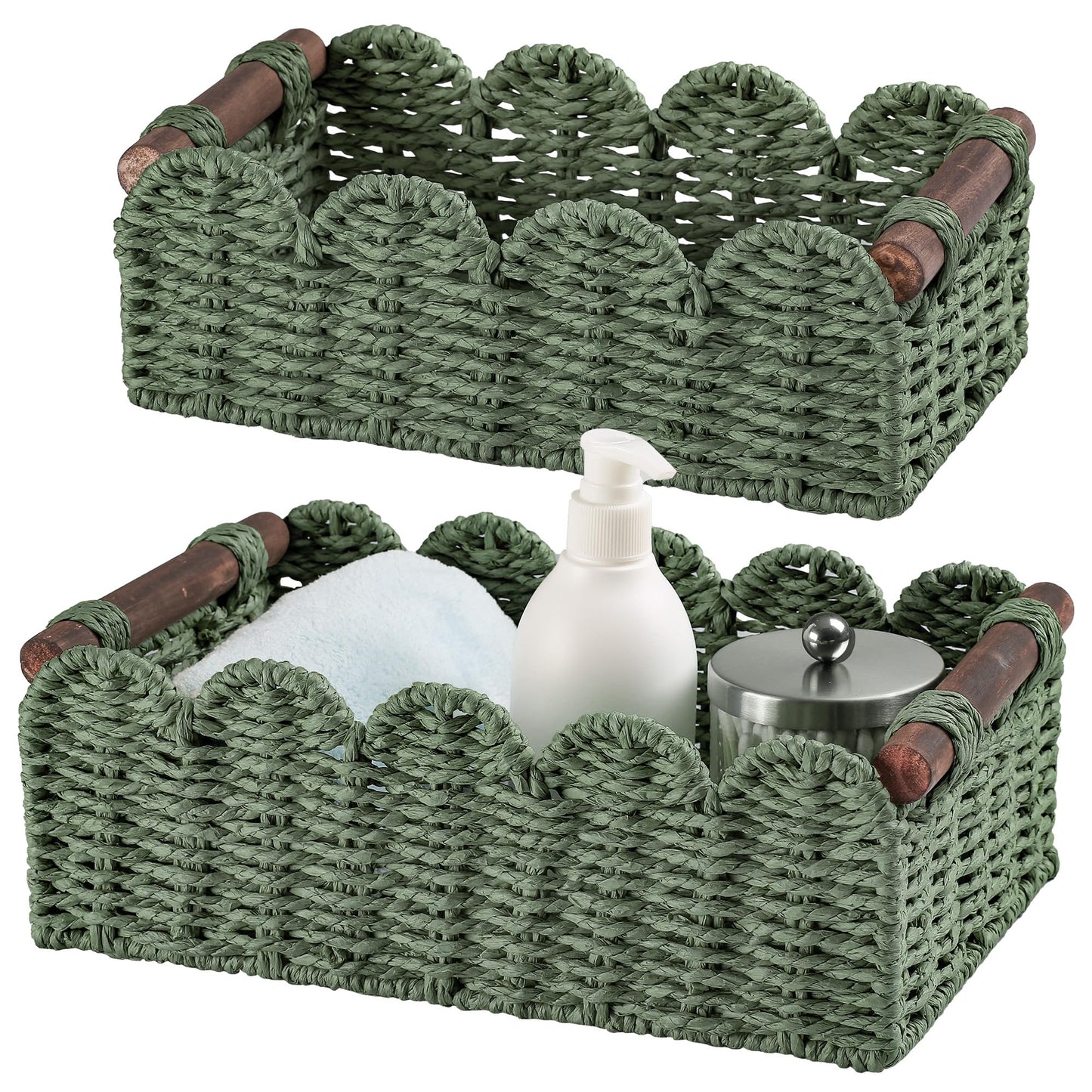 Storage Basket Wicker Baskets for Organizing Toilet Paper Storage Basket for Toilet Tank Top,Green