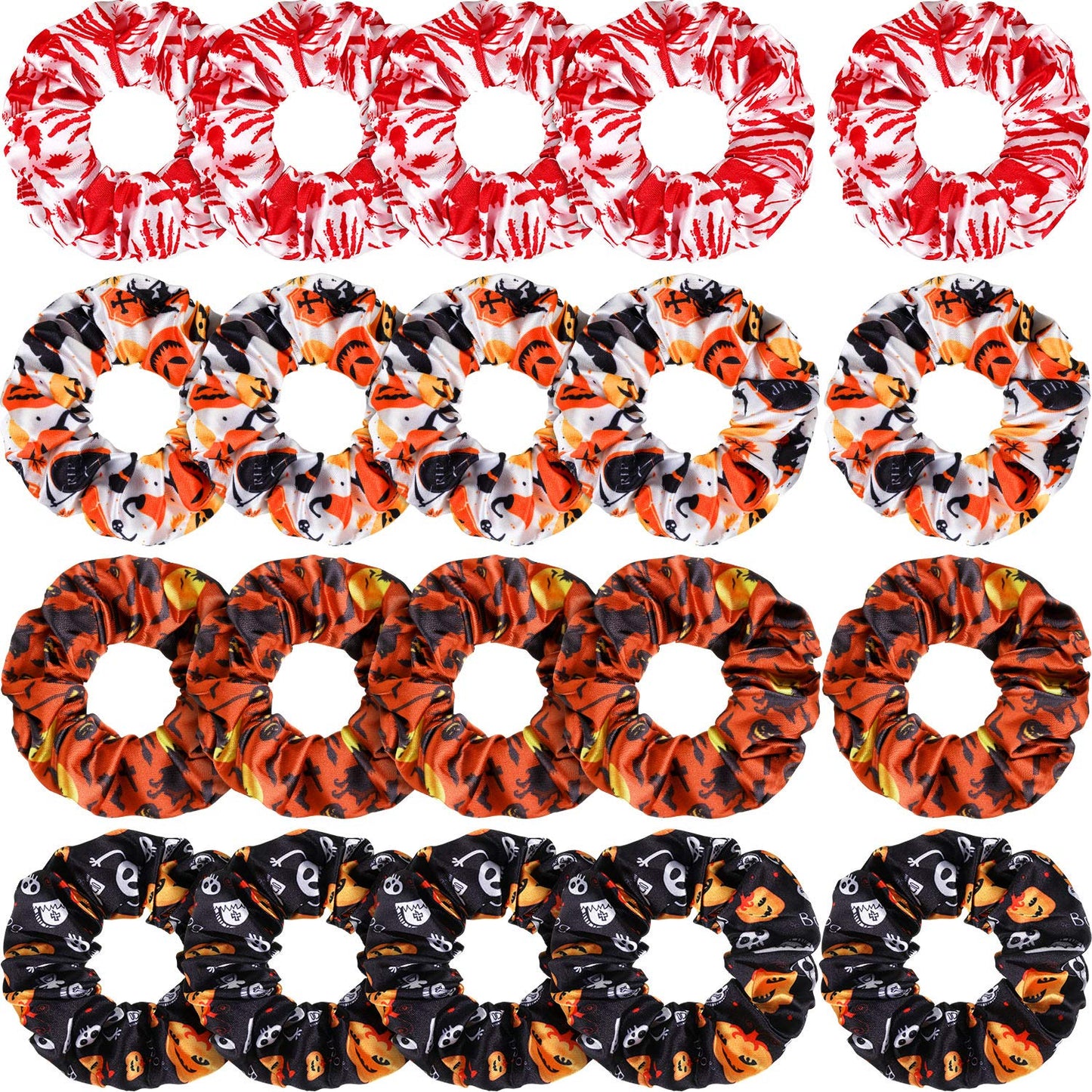 20 Pieces Halloween Hair Scrunchies Elastic Satin Hair Ties Ponytail Holders with Pumpkin Witch Ghost Prints Hair Bands for Wome