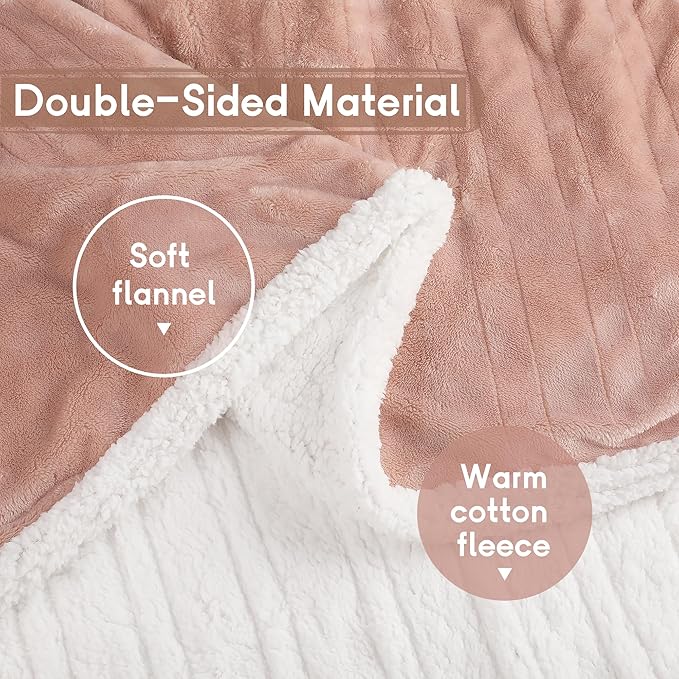 Heated Blanket Electric Throw Size 50''x60'' with 9 Heating Levels, 3 Hour Auto Shut Off, Machine Washable, Flannel & Sherpa Double-Sided Soft Warming Blanket for Couch, Bed, Office - Cozy Pink