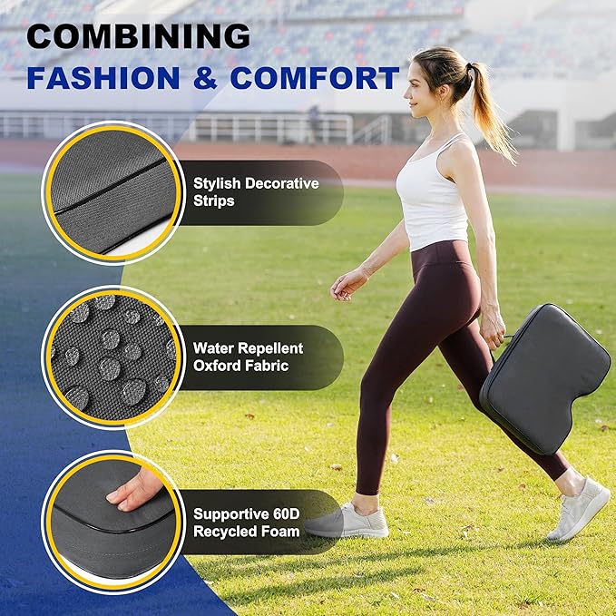 FASTMOMENT 2 Pcs Stadium Seat Cushions - Outdoor Seat Cushions for Bleachers Fashion & Portable Stadium Cushions with Decorative Strips Water-Repellent Stadium Seats for Outdoor Sports Events (Grey)