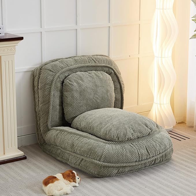KEIKI Foldable Tatami Lazy Sofa Couch Bed with 5 Adjustable Position, Minimalist Style Space Saving Design Human Dog Bed with Cushion Back, Easy Assembly, for Apartment, Living Room, Bedroom, Green