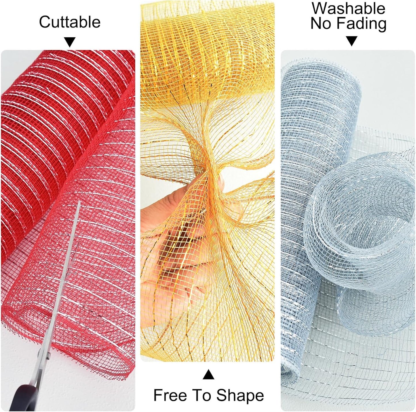 TONIFUL 2 Rolls 10 Inch Red Decorative Mesh Ribbbon Rolls, Fabric Mesh with Foil for Wreath Supplies, Front Door Wreath Crafts Tree Decor Christmas NewYears Halloween Decoration (10 yds/roll)