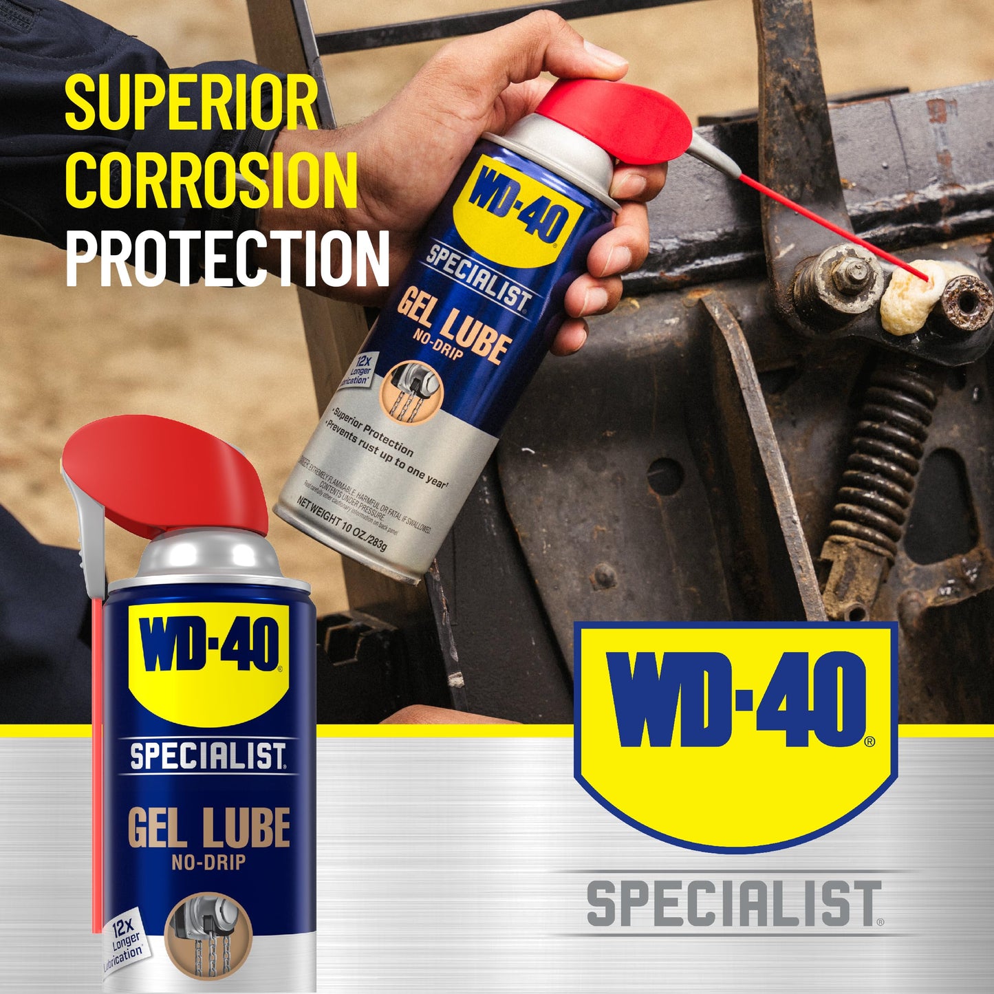 WD-40 Specialist Gel Lube with Smart Straw Sprays 2 Ways, Twin Pack, 10oz cans, No drip Lubricant, Non-Fling Lubricant, (Pack of 2) (300851)