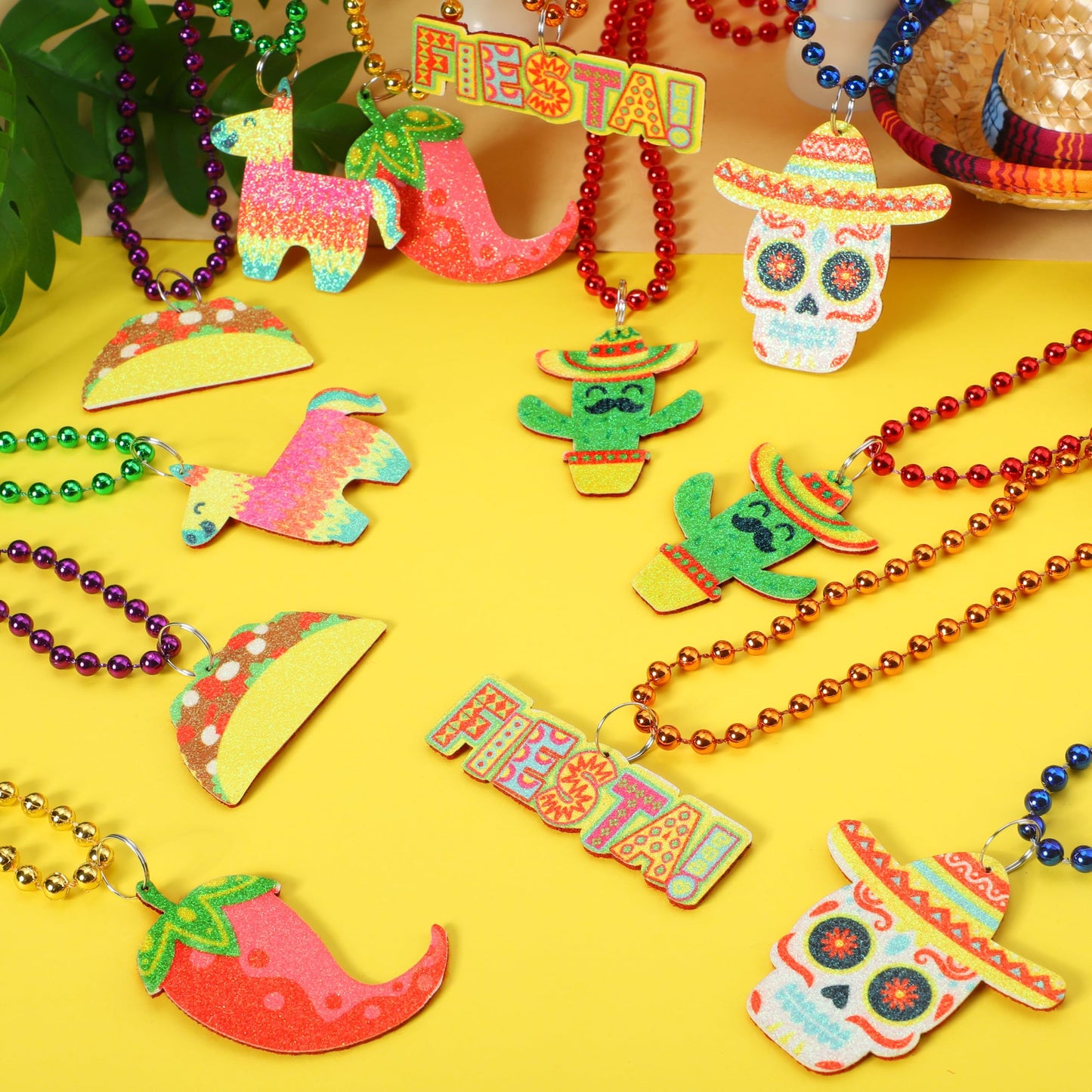 JOYIN 24 PCS Cinco de Mayo Beaded Necklaces for Party Decorations, Fiesta Beaded Necklace for Mexican Themed Bachelorette Party Favors, Photo Props Carnivals Event Decorations