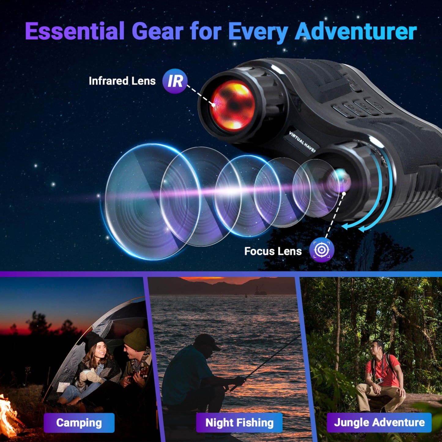 VIRTUAL HAVEN Upgraded Pro Night Vision Binoculars - Ultra 4K Night Vision Goggle with 8X Digital Zoom, 3.2" Screen Display, 32GB SD Card – See Clearly in Total Darkness