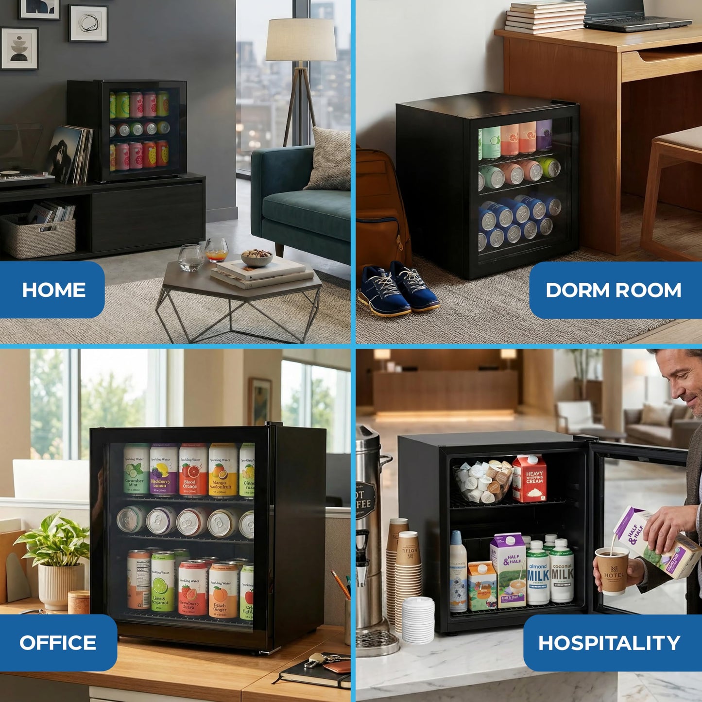 Avanti 60-Can Beverage Center Refrigerator with Glass Door, Adjustable Shelves, Full Range Temperature Control 32°F–50°F, Black