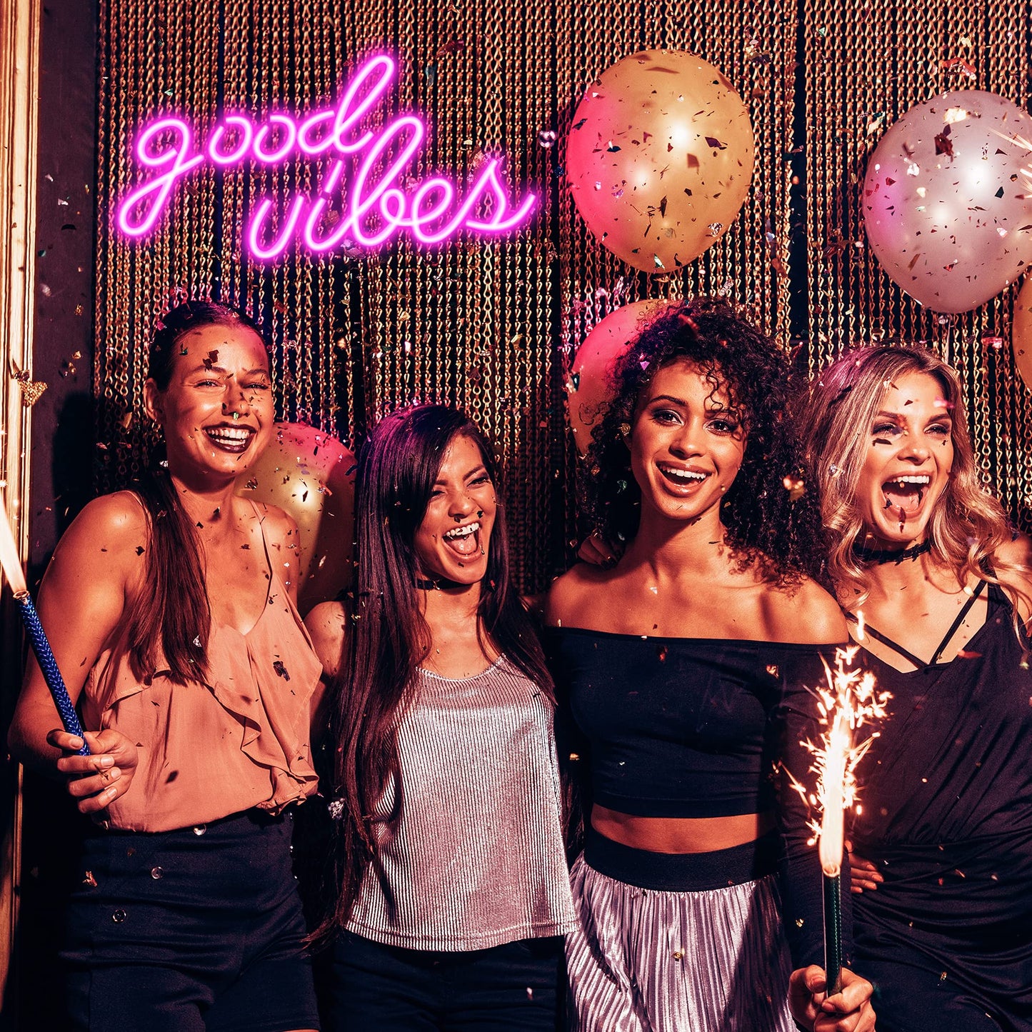 Olekki Pink Good Vibes Neon Sign - Neon Lights for Bedroom, LED Neon Signs for Wall Decor (16.1 x 8.3 inch)
