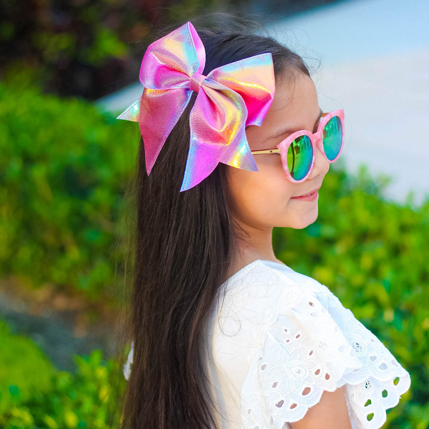 FROG SAC 4pcs Tie Dye Mermaid Hair Bows for Girls, Large Cheer Bow For Kids, Sparkly Cute Little Girl Hair Accessories, 6 Inches