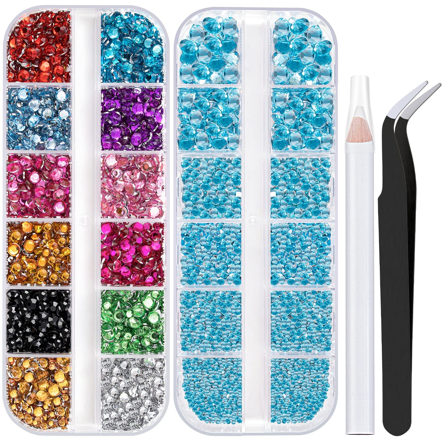 Two Packs of Flatback Rhinestones 4520 Pcs Colorful Nail Art Rhinestones Flatback Crystal Colorful+Lake Blue Rhinestone with Pic