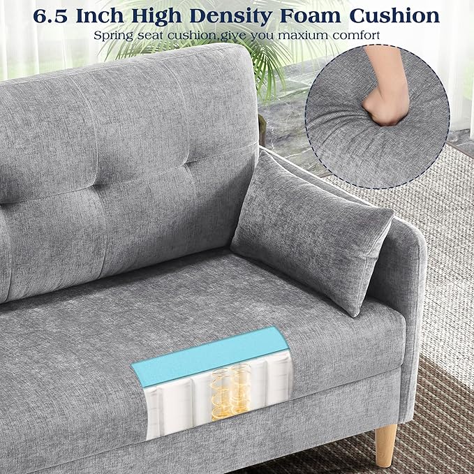 Hanherry Loveseat Sofa, 47” Small Couch for Living Room, Comfy Chenille Fabric Love Seat for Bedroom with Throw Pillow,Removable Cushion Cover,Couches for Small Space,Apartment,Dorm