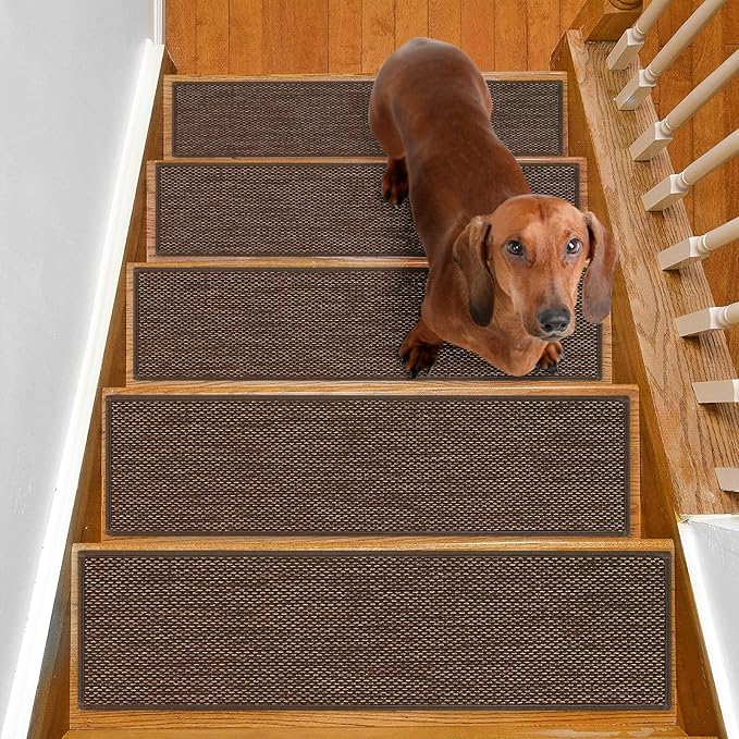 Stair Treads Non Slip for Wooden Steps Indoor 9" x 36" 8 Pack Extra Wide Stair Tread Carpet Stairs Runner, Step Pads with Reusable Adhesive for Dogs Kids Elders, Machine Washable, Brown