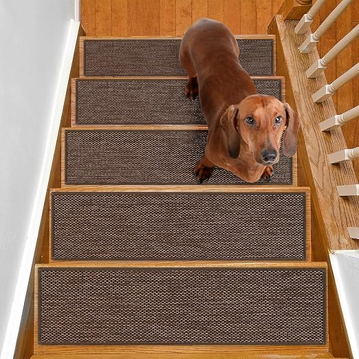 Stair Treads Non Slip for Wooden Steps Indoor 10" x 30" 4 Pack Extra Wide Stair Tread Carpet Stairs Runner, Step Pads with Reusable Adhesive for Dogs Kids Elders, Machine Washable, Brown