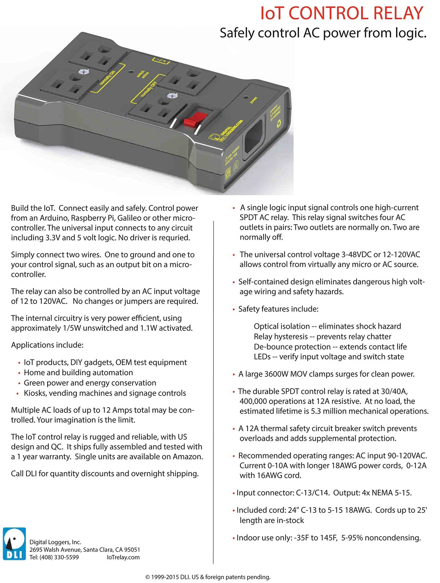 Iot Relay - Enclosed High-power Power Relay for Arduino, Raspberry Pi, PIC or Wifi, Relay Shield, Automatic