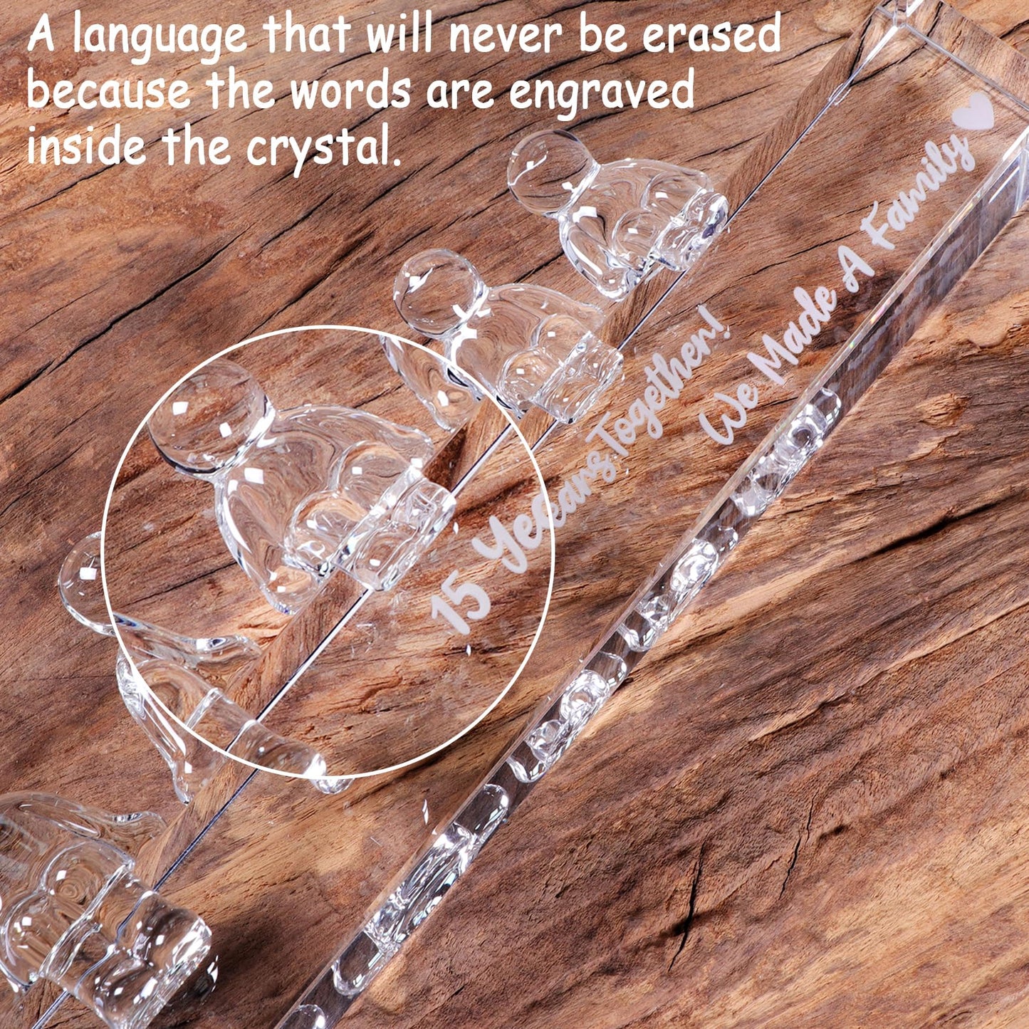 Crystal 15th Anniversary Wedding Gifts for Her Wife,15 Years for Him Husband - 15 Years Together We Made A Family Glass Ornament (3 Children)
