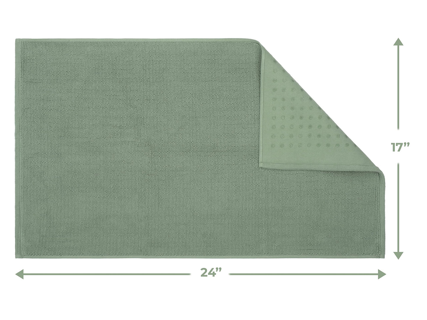 Cotton Paradise 100% Cotton Non Slip Bath Mats for Bathroom, 17x24 inch Soft Absorbent Quick Dry Machine Washable Floor Bath Mat, Sage Green