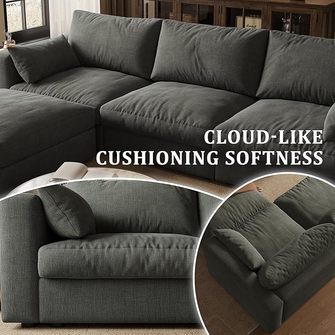 Cloud Modular Sectional Sofa Couch with Storage Ottoman, 99" Oversized Sectional Couches for Living Room, Cloud Modular L-Shaped Sofa with Chaise, 4 Seater, Chenille, Dark Gray
