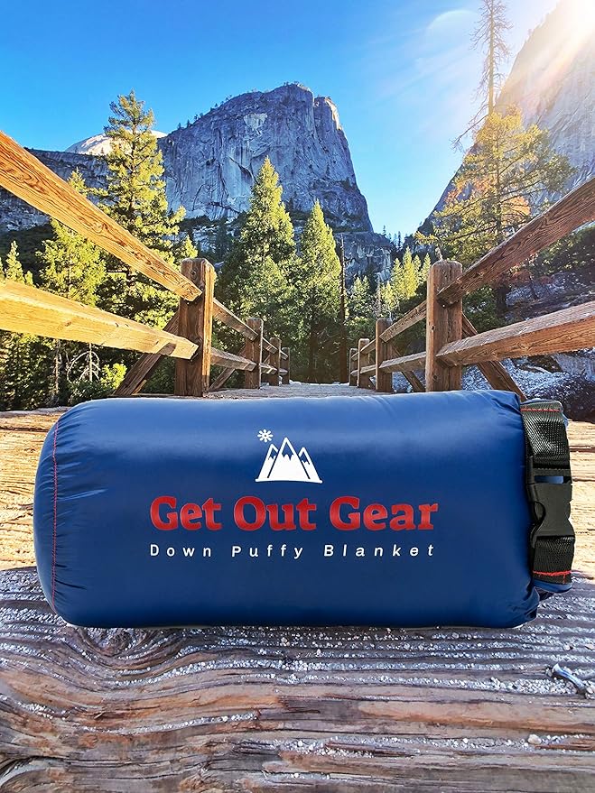 Get Out Gear Down Camping Blanket - Puffy, Packable, Lightweight and Warm | Ideal for Outdoors, Travel, Stadium, Festivals, Beach, Hammock | 650 Fill Power Water-Resistant Backpacking Quilt