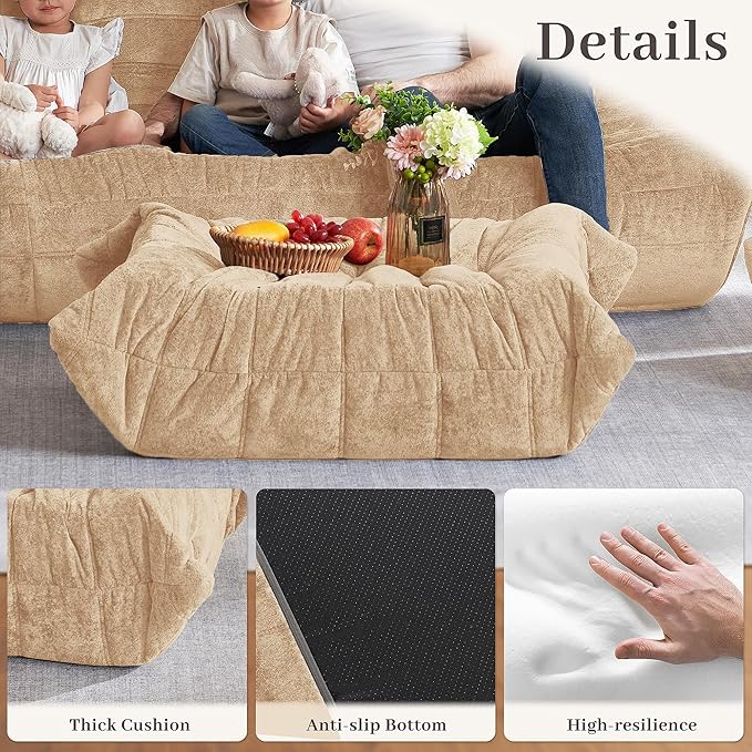 HABUTWAY Bean Bag Ottoman,Foot Rest,Fireside Chair Memory Foam Lazy Bean Bag Sofa for Living Room,Bedroom,Dorm,Office (Ottoman-Khaki)