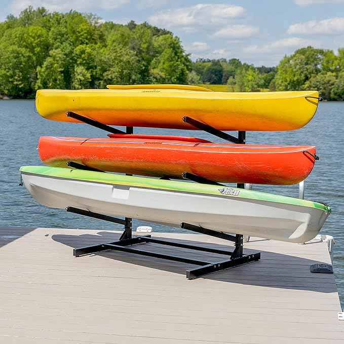 Teal Triangle Freestanding Kayak Storage Rack – 3 Kayak Rack & Canoe Rack – Indoor Outdoor Kayak – Adjustable Surfboard & ...
