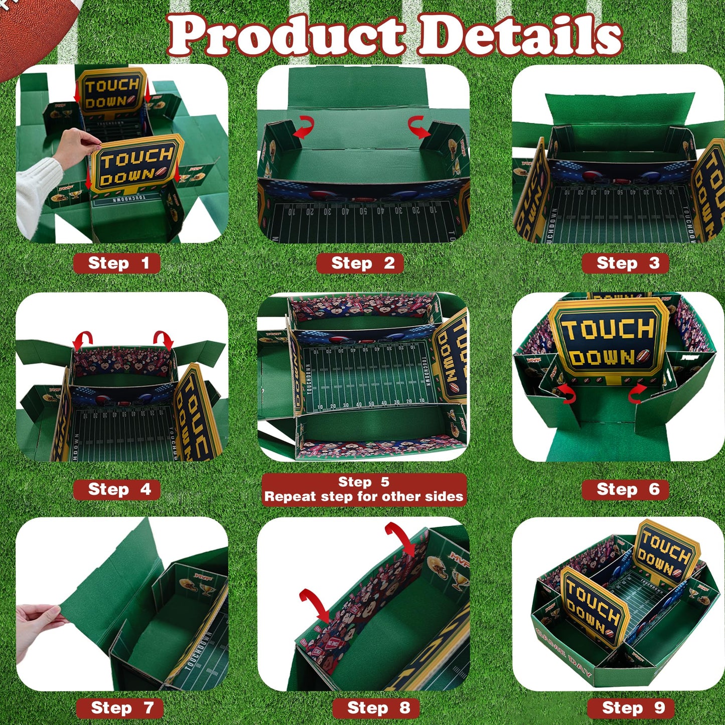Football Party Decorations - Super Game Bowl Party Decorations 2026 - Football Food Tray Set | Stadium Snack Display Tray for Football Party Supplies Favors Decorations - Game Day Themed Birthday Food Plates Decor