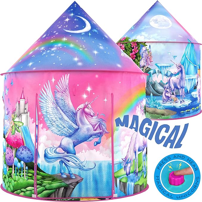 W&O Unicorn Sparkle Play Tent with Magical Unicorn Sounds - Captivating Pop Up Tent for Girls - Perfect for Indoor & Outdo...