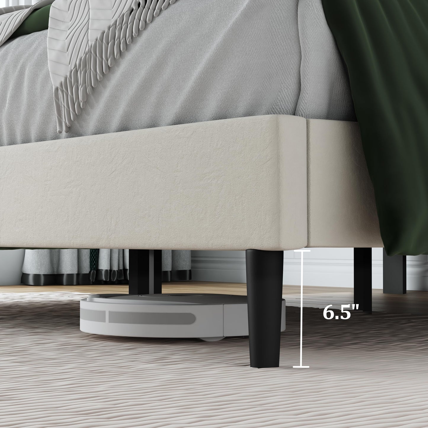 IOILORI Queen Size Bed Frame, Queen Platform Bed Frame with Velvet Upholstered Headboard, Geometric Pattern, Sturdy Frame and Slats, Noiseless, No Springs Required, Easy to Assemble